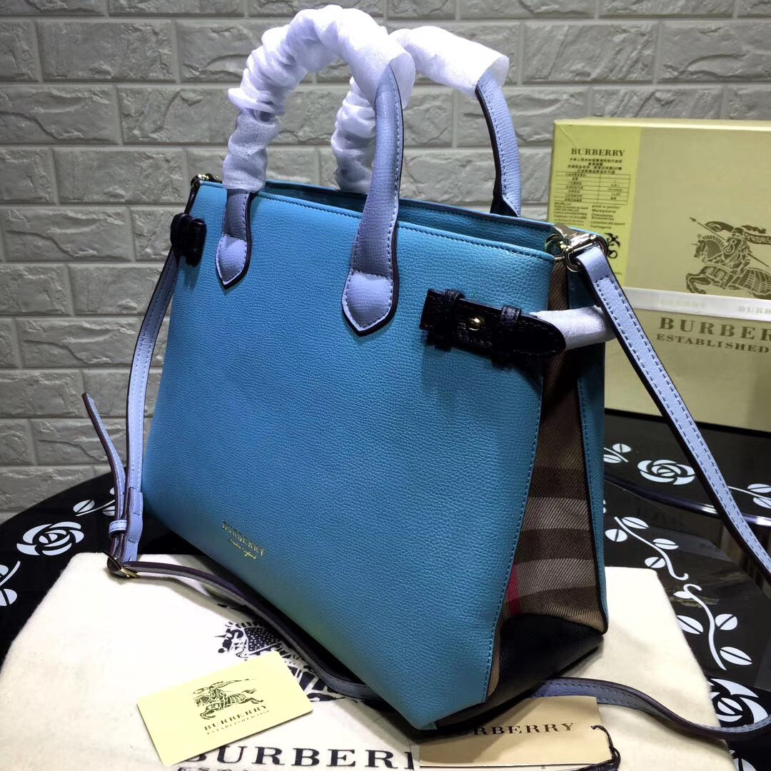 Bv*b*rry Classic Leather Tote Bag with Blue