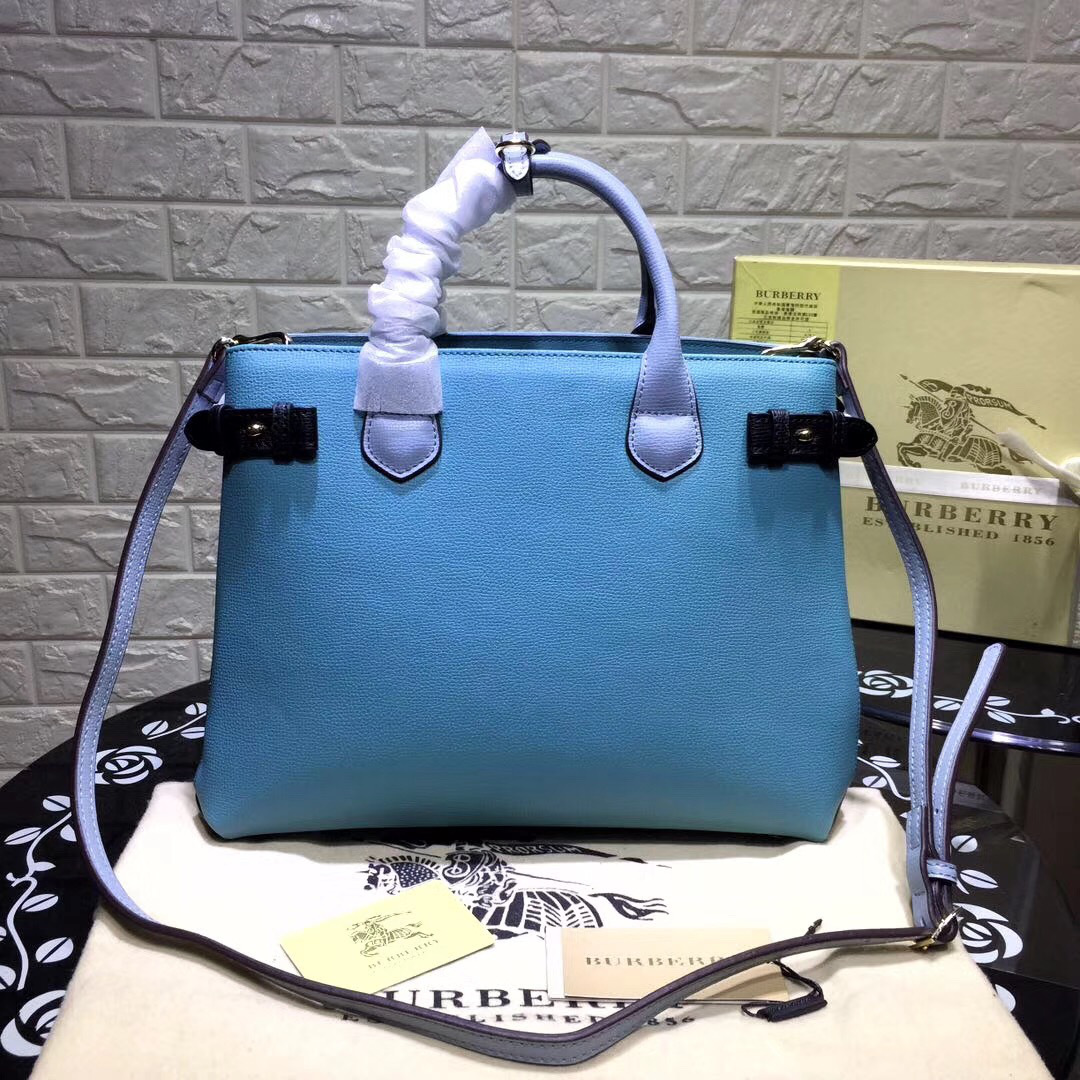 Bv*b*rry Classic Leather Tote Bag with Blue