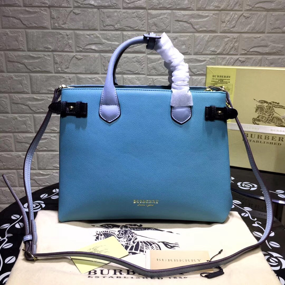 Bv*b*rry Classic Leather Tote Bag with Blue