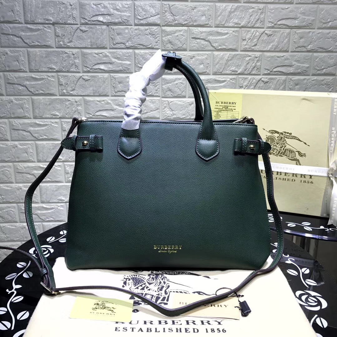 Bv*b*rry Classic Leather Tote Bag with Green