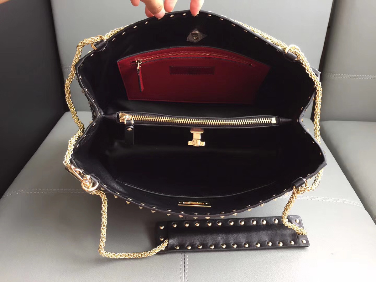 Va1e*ntin0 original lambskin spike tote bag with Black