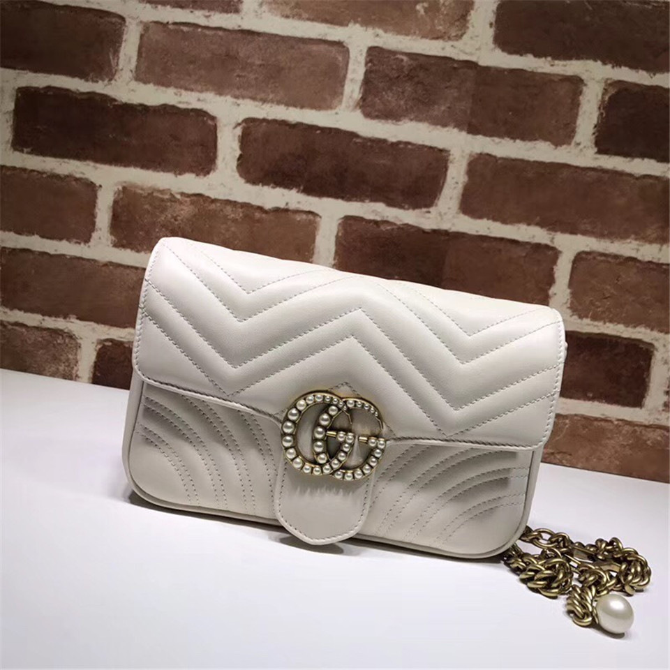 Gvc*1 Pearly Marmont Flap Belt Bag Leather White 476809