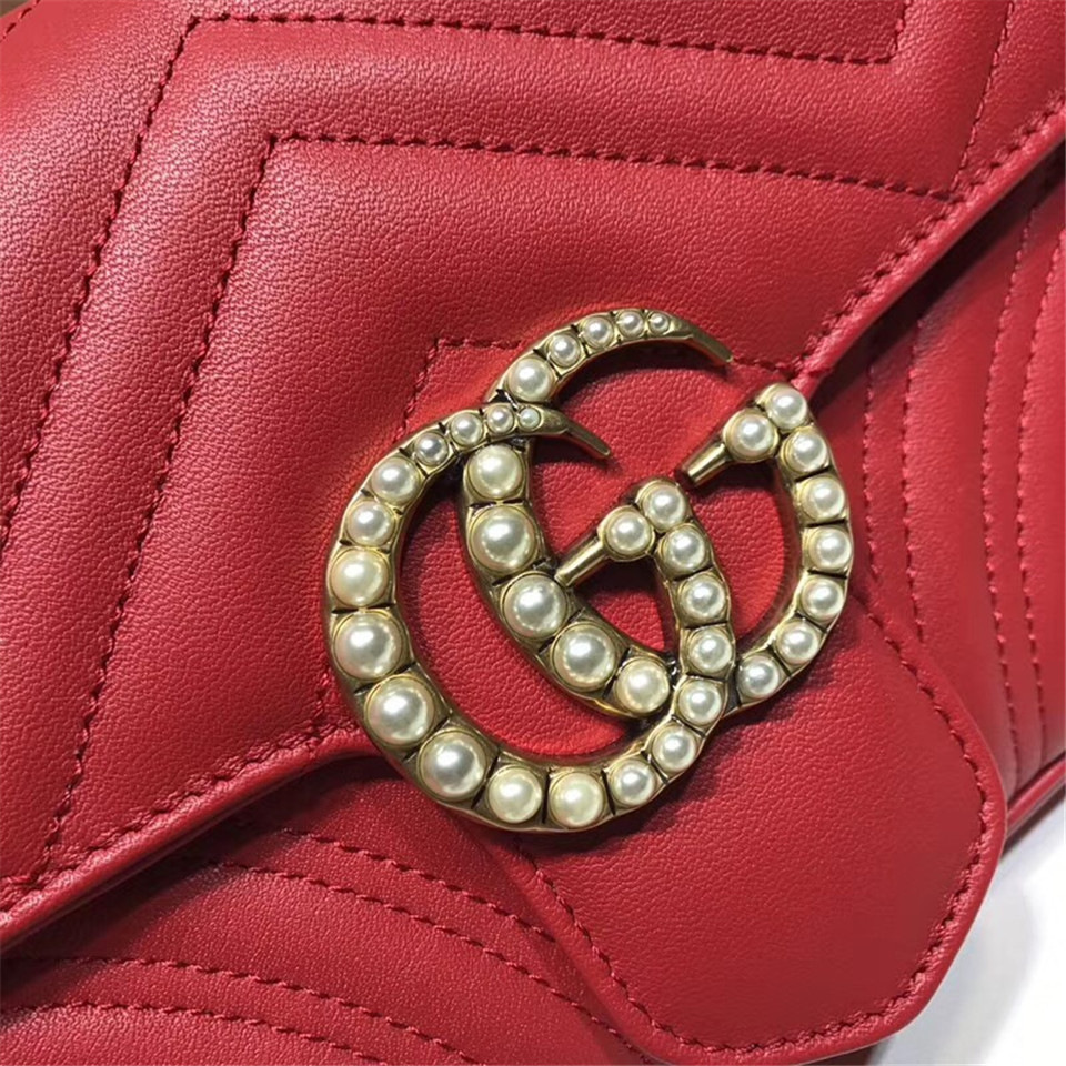 Gvc*1 Pearly Marmont Flap Belt Bag Leather Red 476809