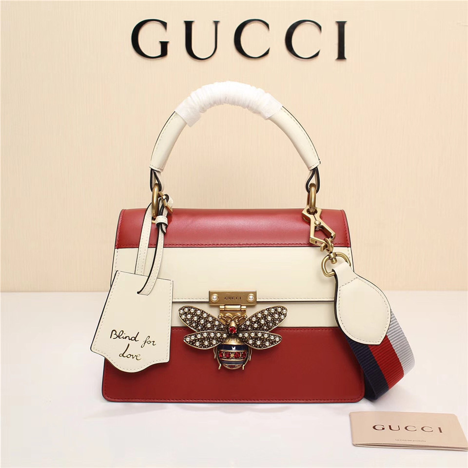 Gvc*1 Queen Margaret Calfskin Handle Bag In White Red 476541