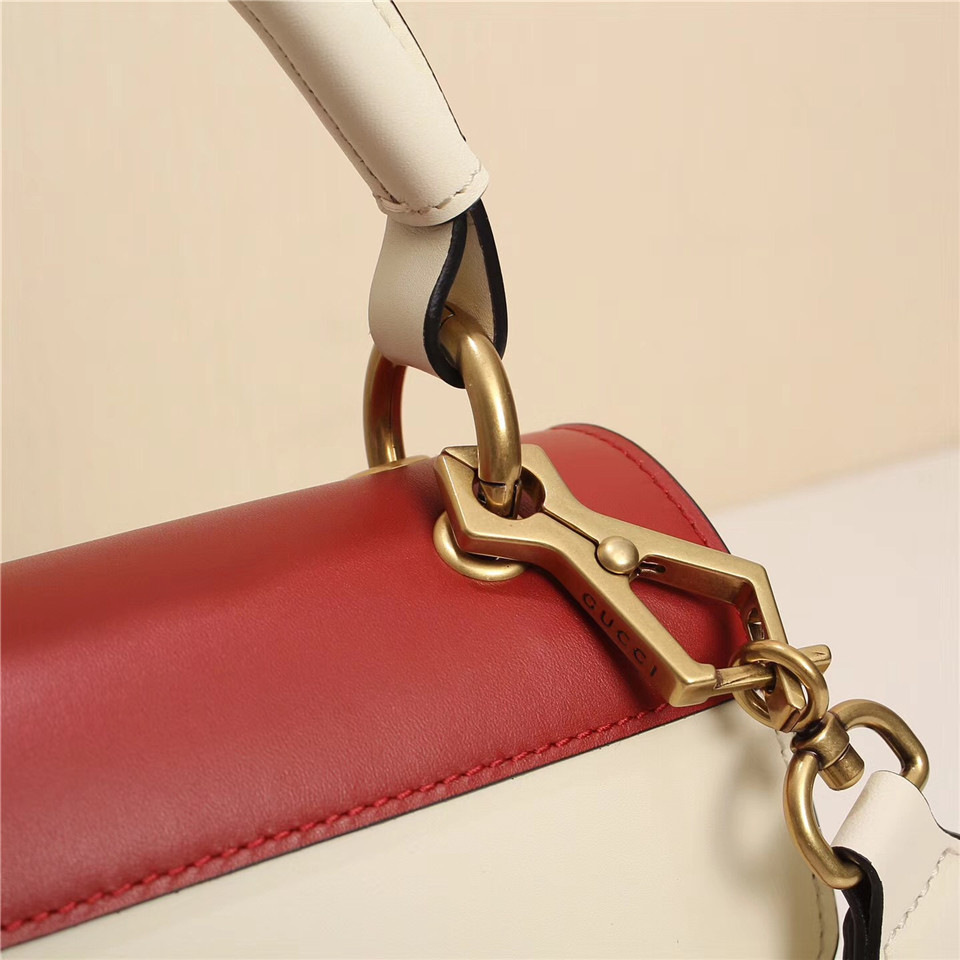 Gvc*1 Queen Margaret Calfskin Handle Bag In White Red 476541