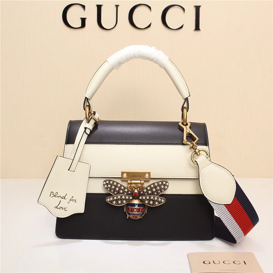 Gvc*1 Queen Margaret Calfskin Handle Bag In White Black 476541