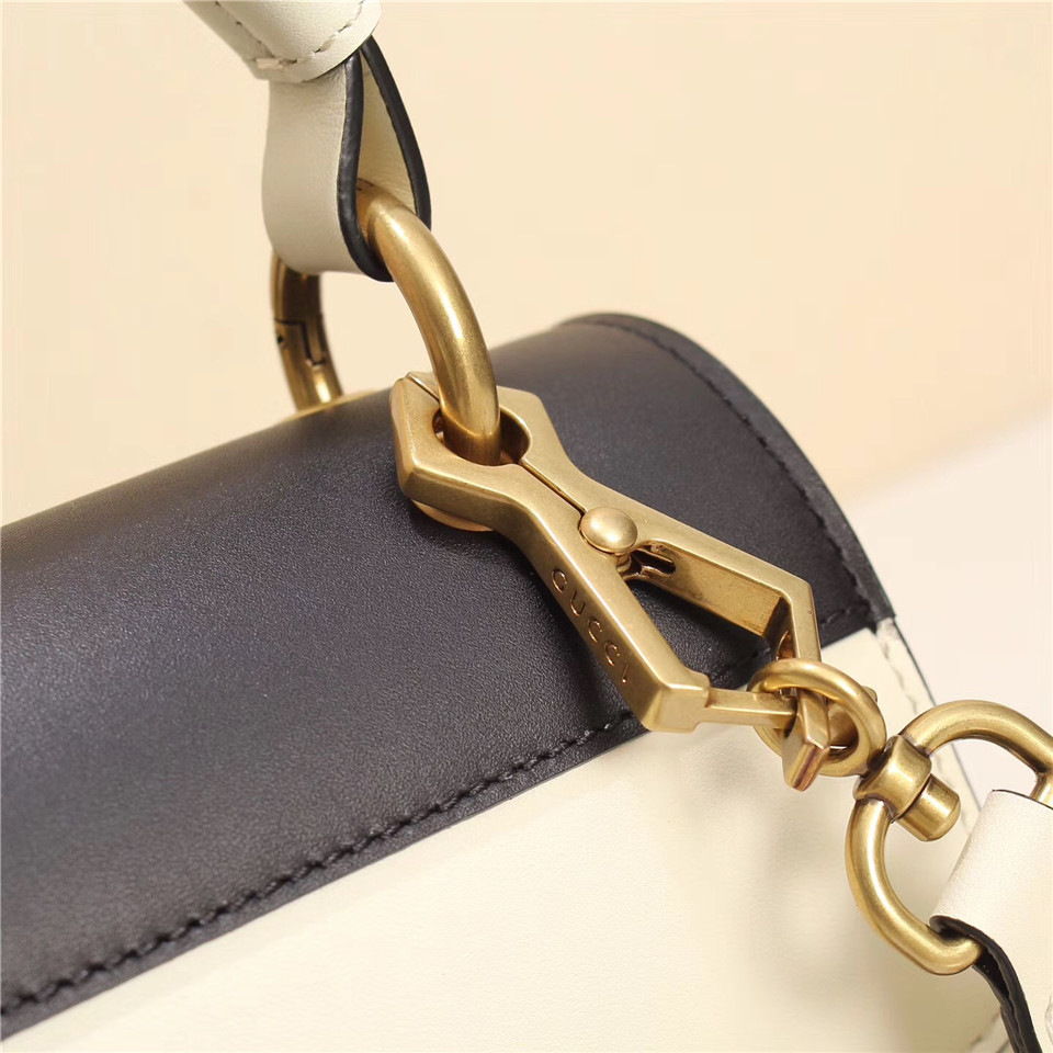 Gvc*1 Queen Margaret Calfskin Handle Bag In White Black 476541