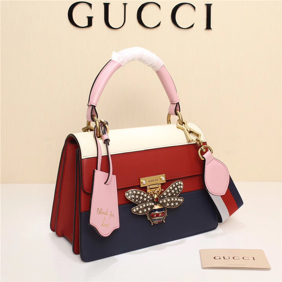 Gvc*1 Queen Margaret Calfskin Handle Bag In Red Blue 476541