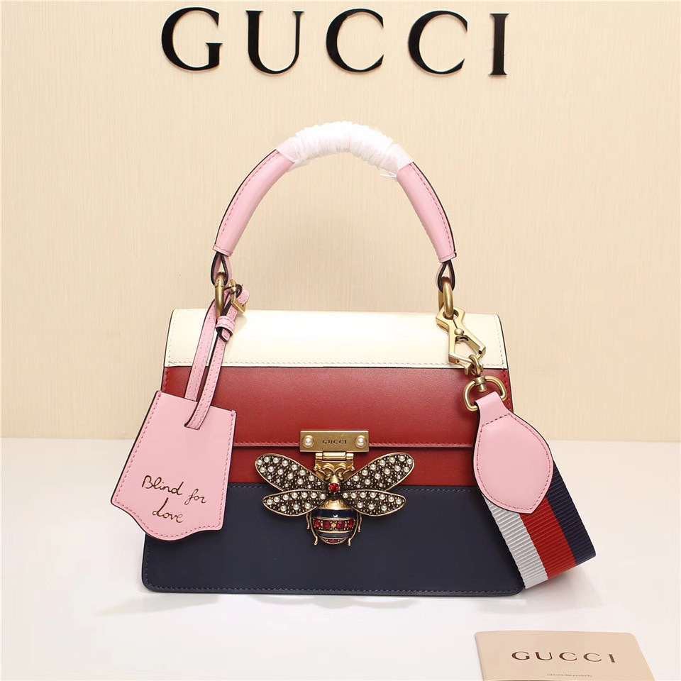 Gvc*1 Queen Margaret Calfskin Handle Bag In Red Blue 476541