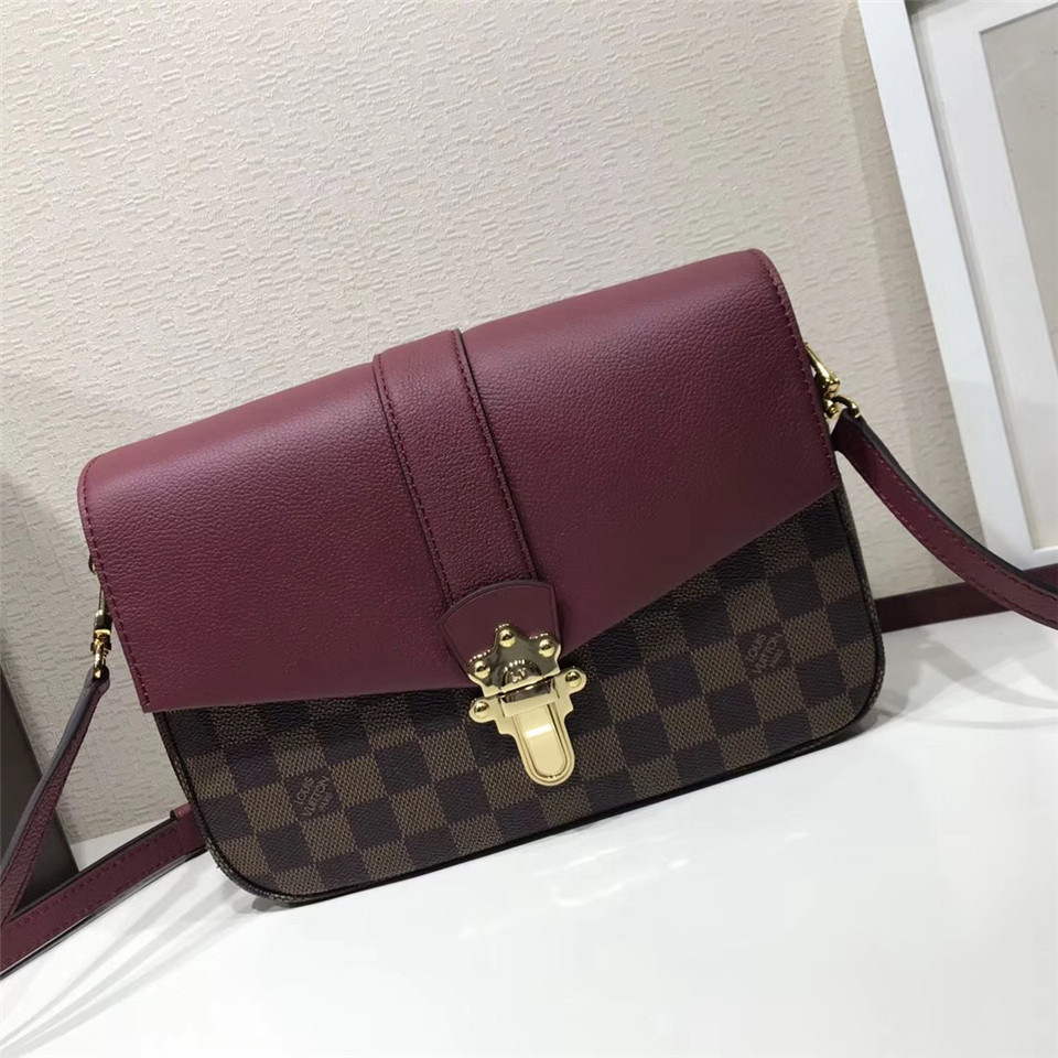 L0vis Vvtt0n Damier Ebene Cuir Taurillon Bag Wine Red