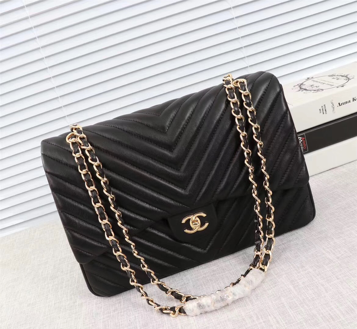 Ch**el original lambskin double flap bag black 30cm with Gold hardware