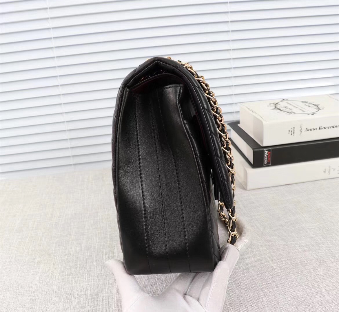 Ch**el original lambskin double flap bag black 30cm with Gold hardware