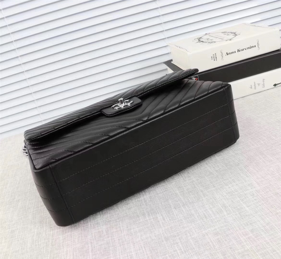 Ch**el original lambskin double flap bag black 30cm with Silver hardware