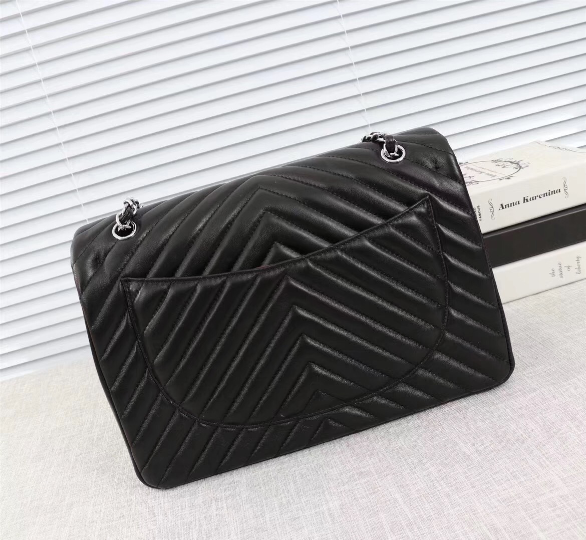 Ch**el original lambskin double flap bag black 30cm with Silver hardware