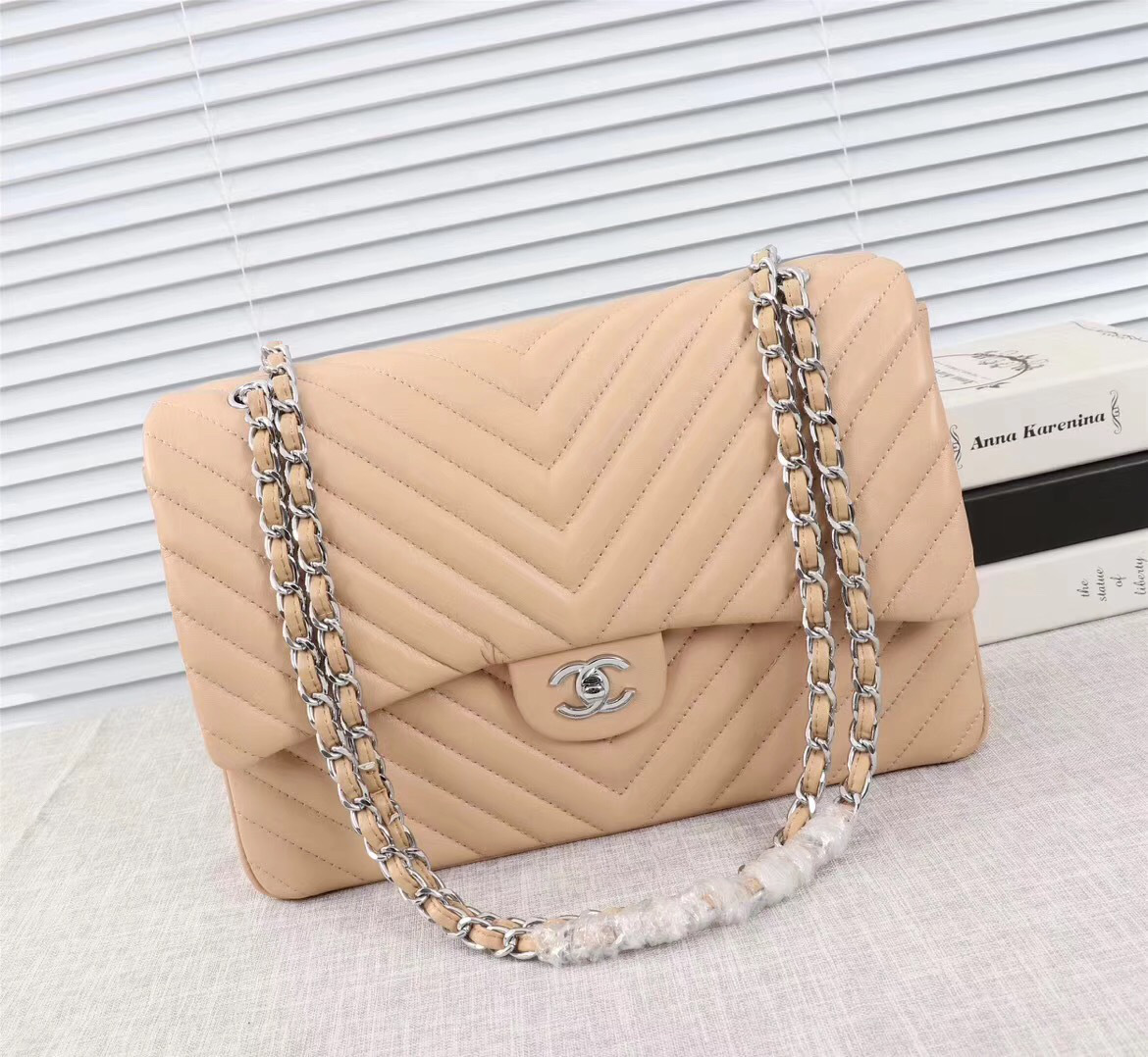 Ch**el original lambskin double flap bag Pink 33cm with Silver hardware
