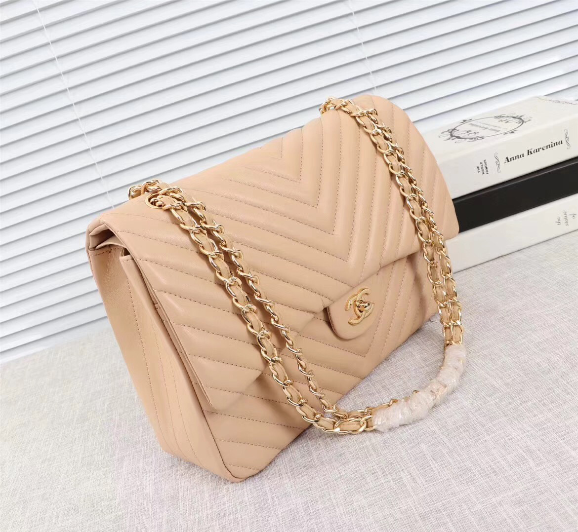 Ch**el original lambskin double flap bag Pink 33cm with Gold hardware