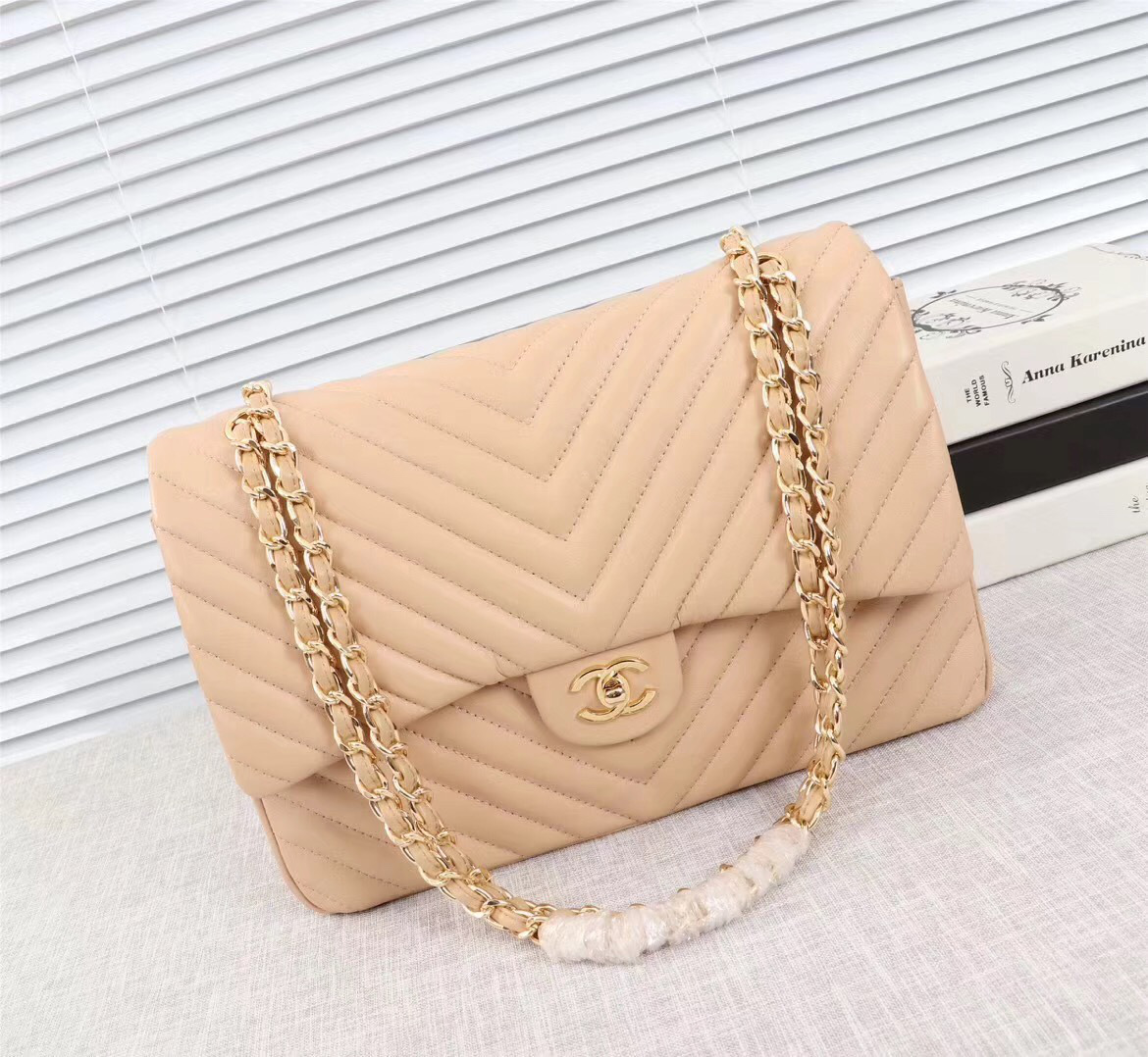 Ch**el original lambskin double flap bag Pink 33cm with Gold hardware