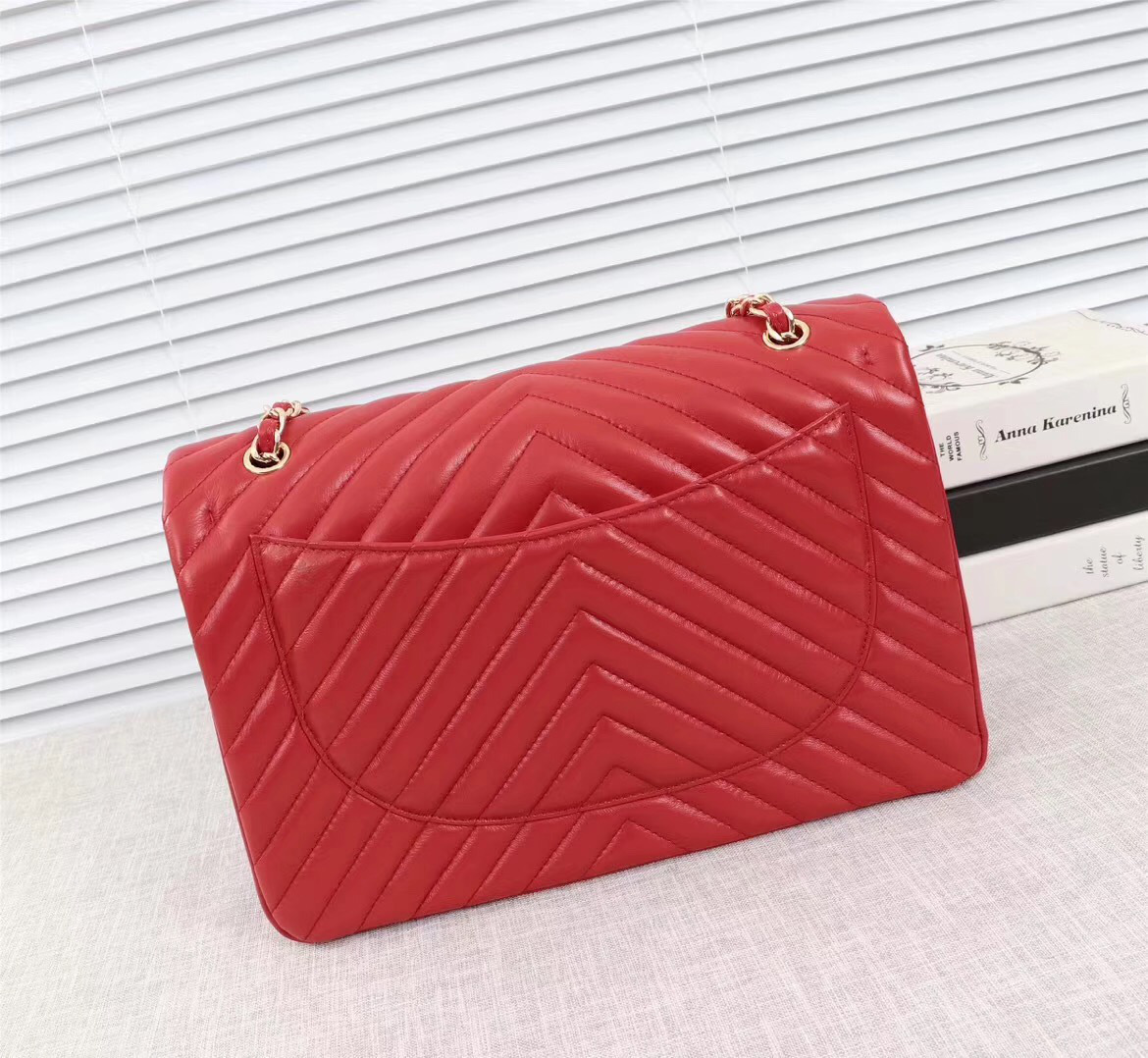 Ch**el original lambskin double flap bag Red 33cm with Gold hardware