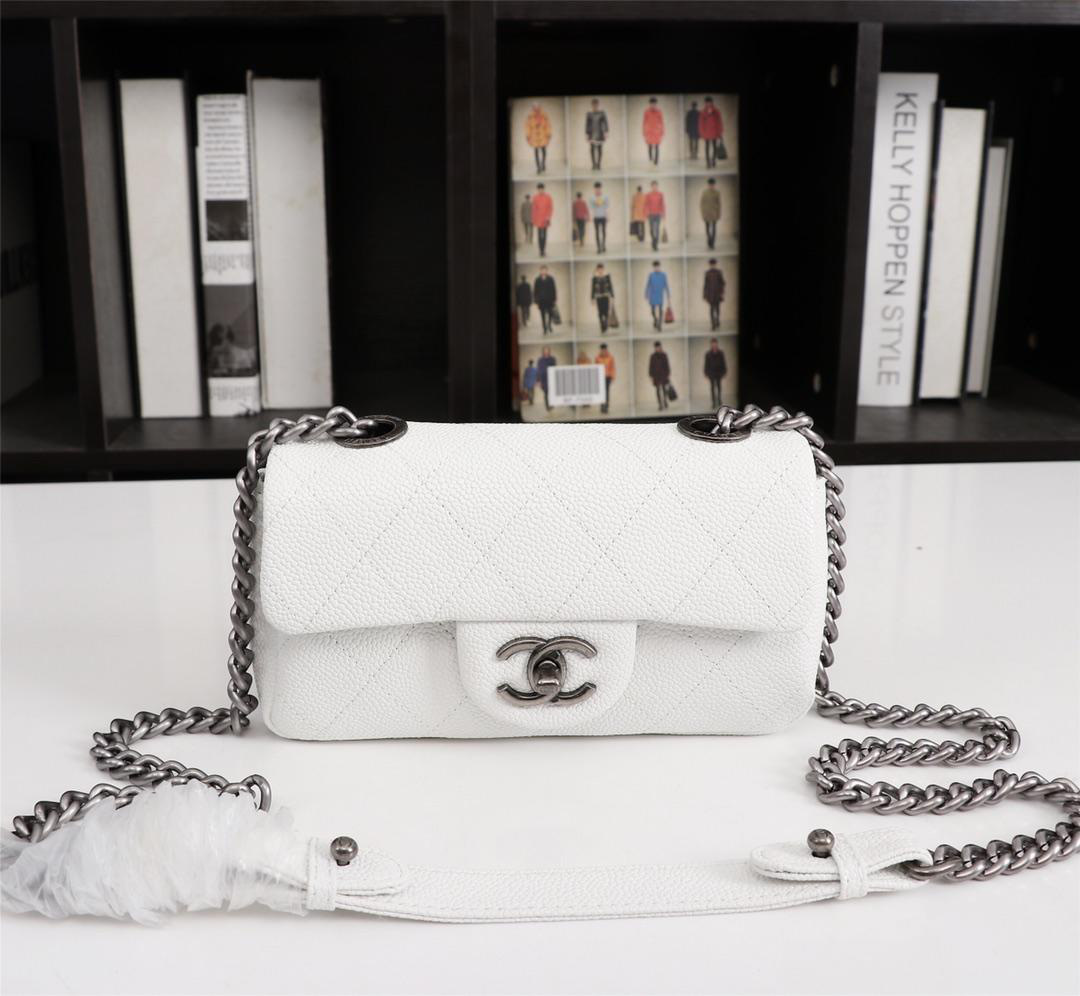 Ch**el Caviar Leather Handbag White 