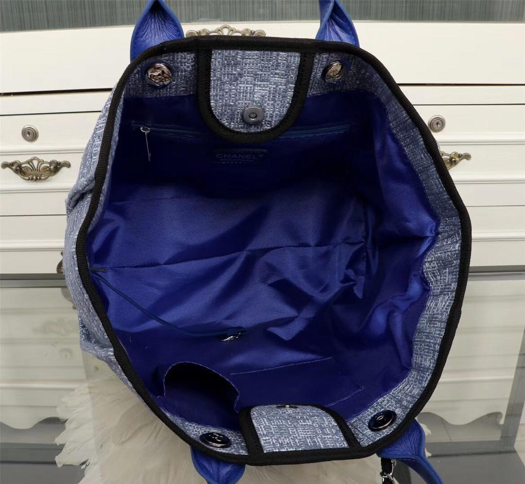 Ch**el Large canvas beach bag with Blue