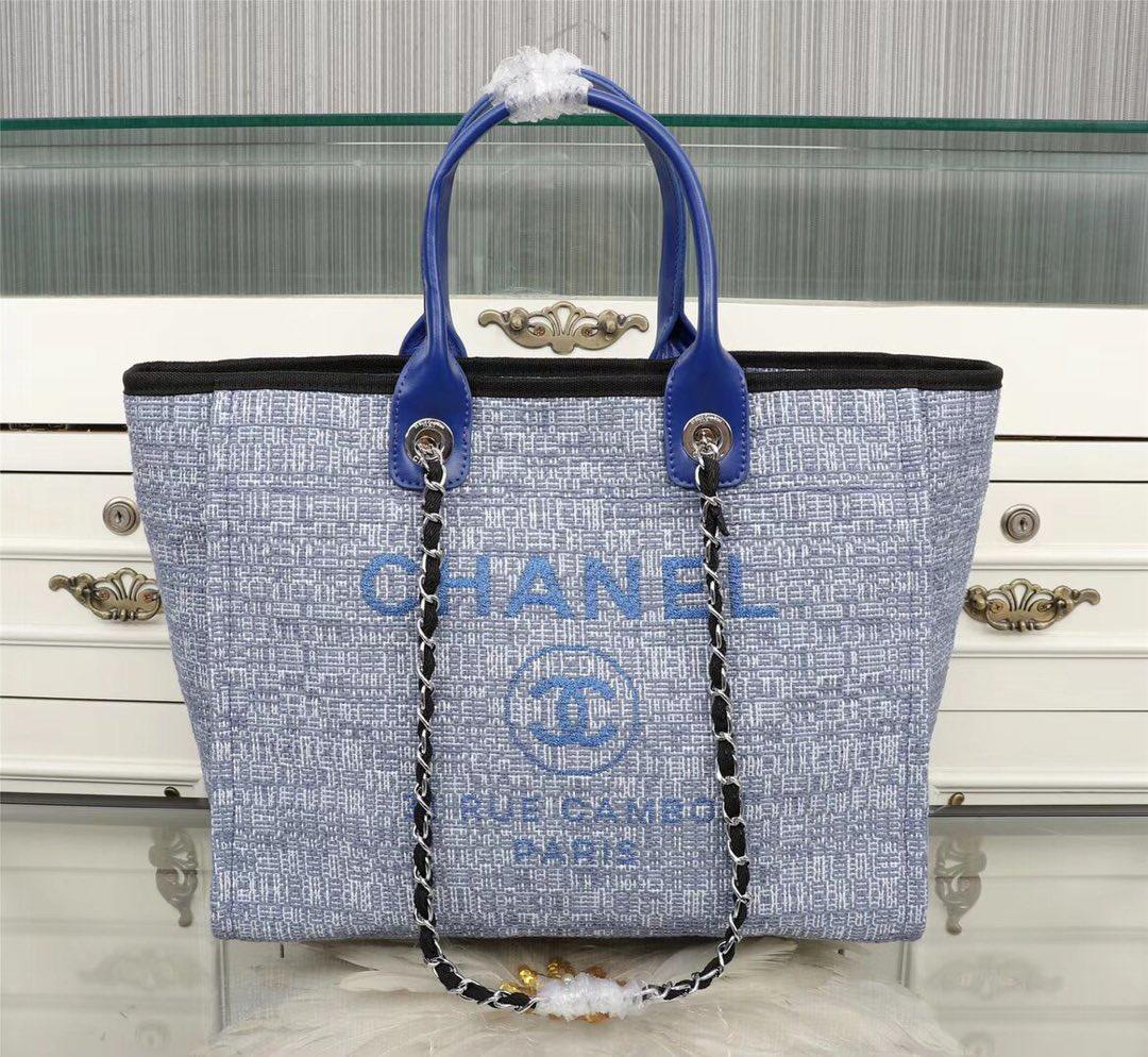 Ch**el Large canvas beach bag with Blue