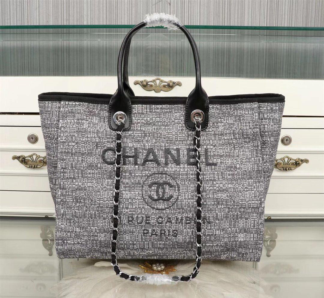 Ch**el Large canvas beach bag with Black