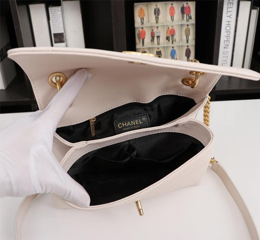 Ch**el Calfskin Corssbody Handbag white