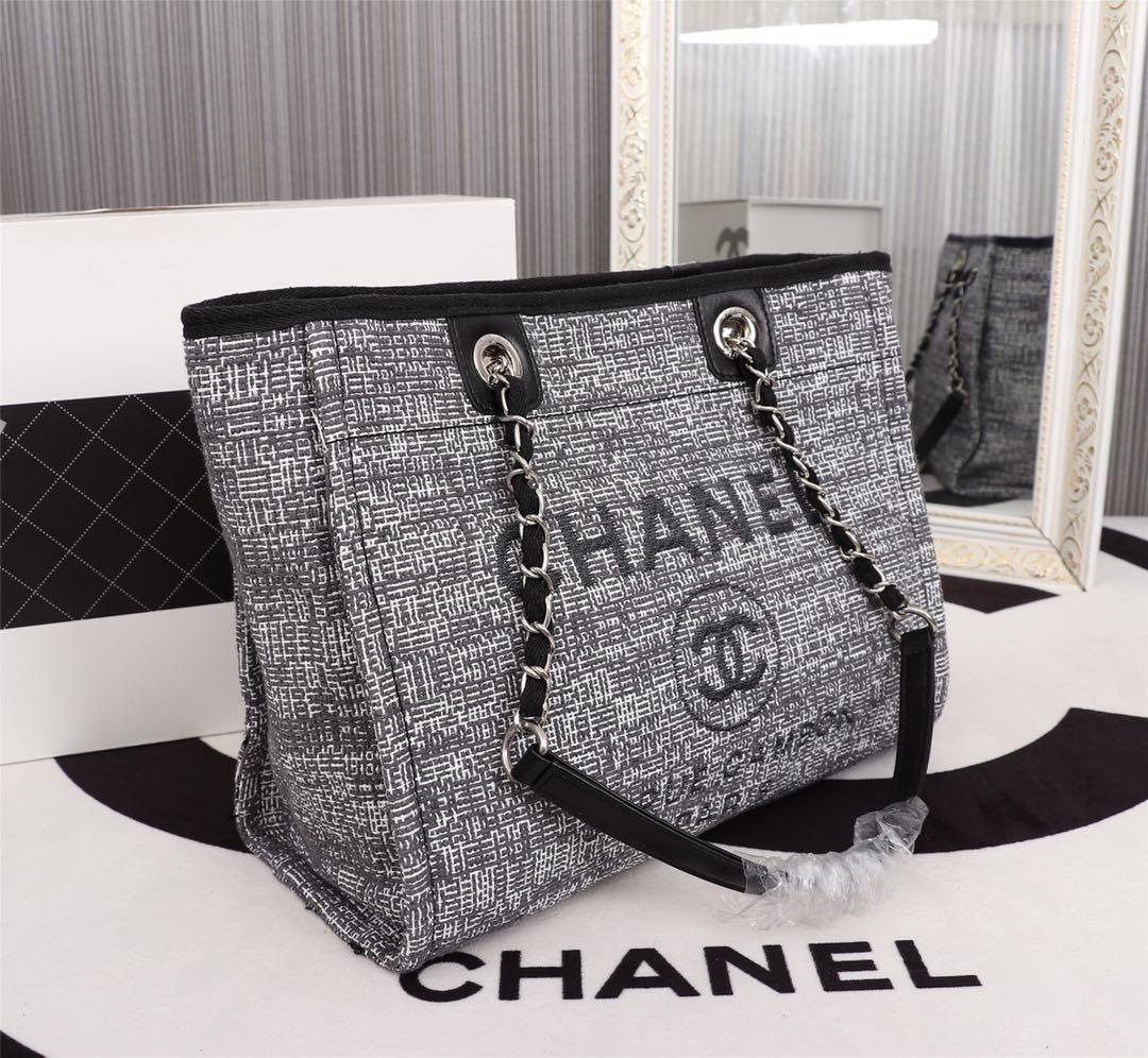 Ch**el original canvas large shopping bag gray 32cm