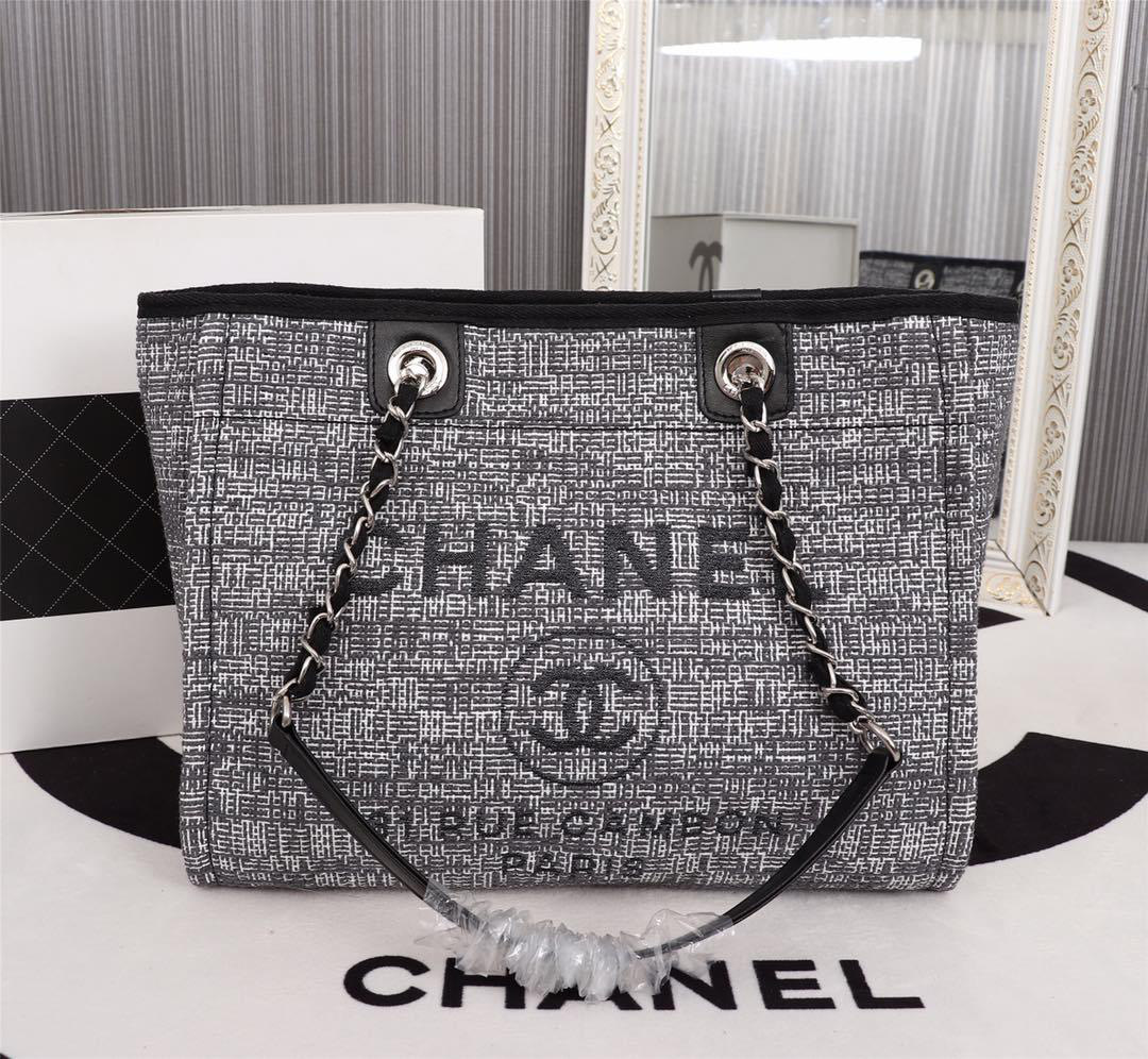 Ch**el original canvas large shopping bag gray 32cm