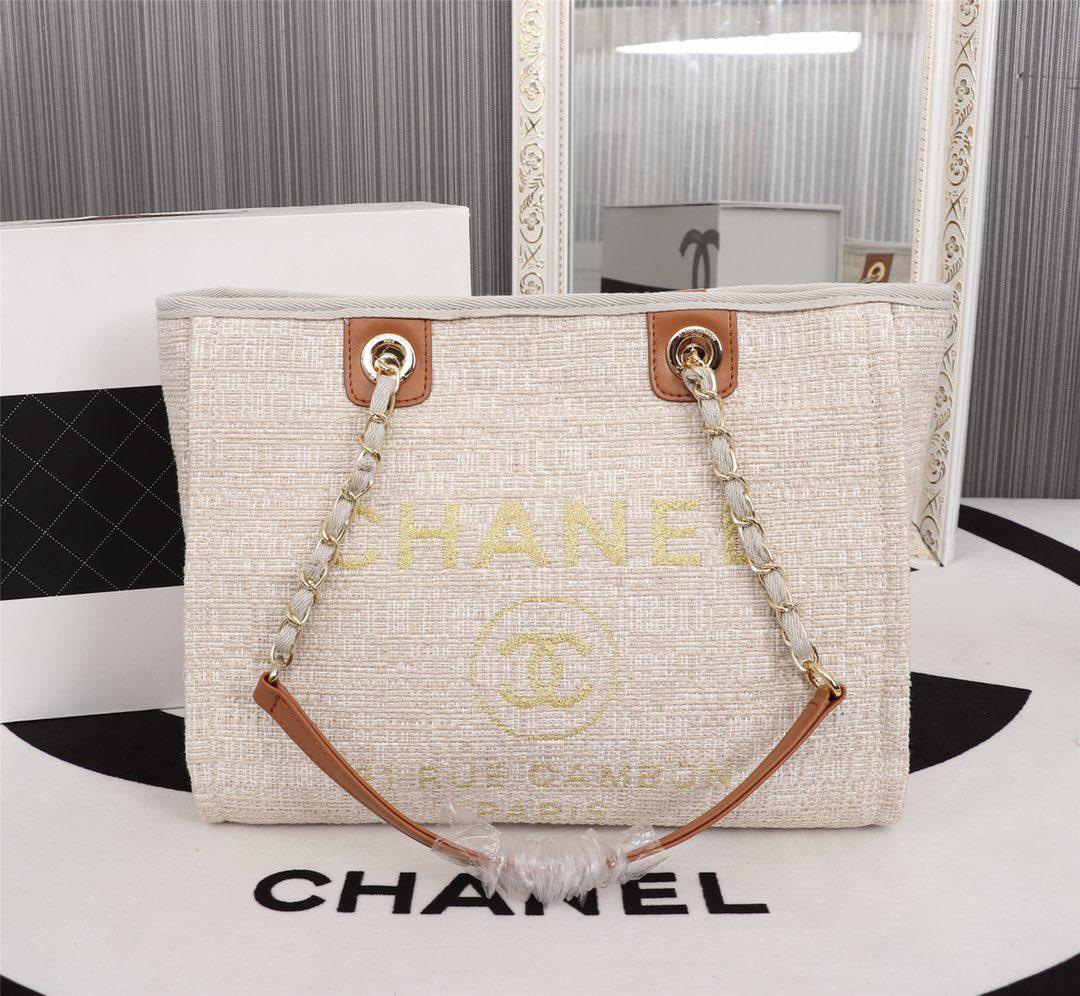 Ch**el original canvas large shopping bag beige 32cm