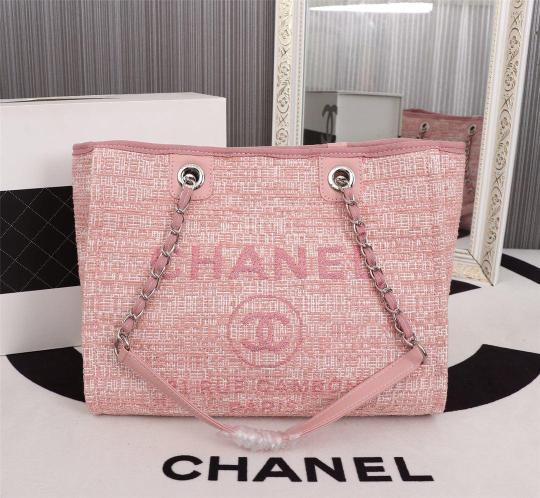 Ch**el original canvas large shopping bag Pink 32cm