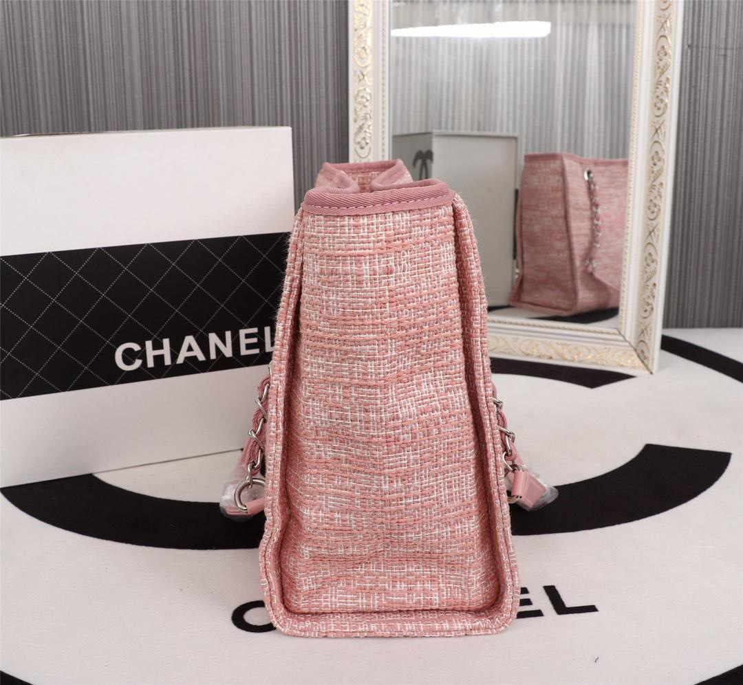 Ch**el original canvas large shopping bag Pink 32cm