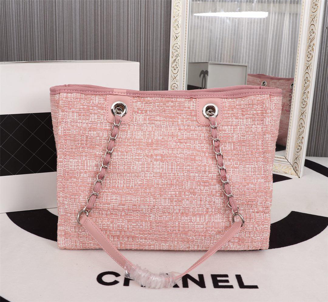 Ch**el original canvas large shopping bag Pink 32cm