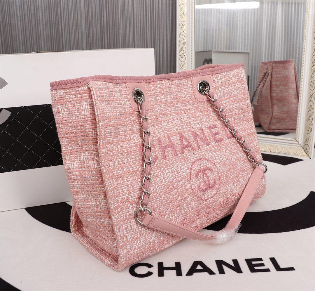 Ch**el original canvas large shopping bag Pink 32cm