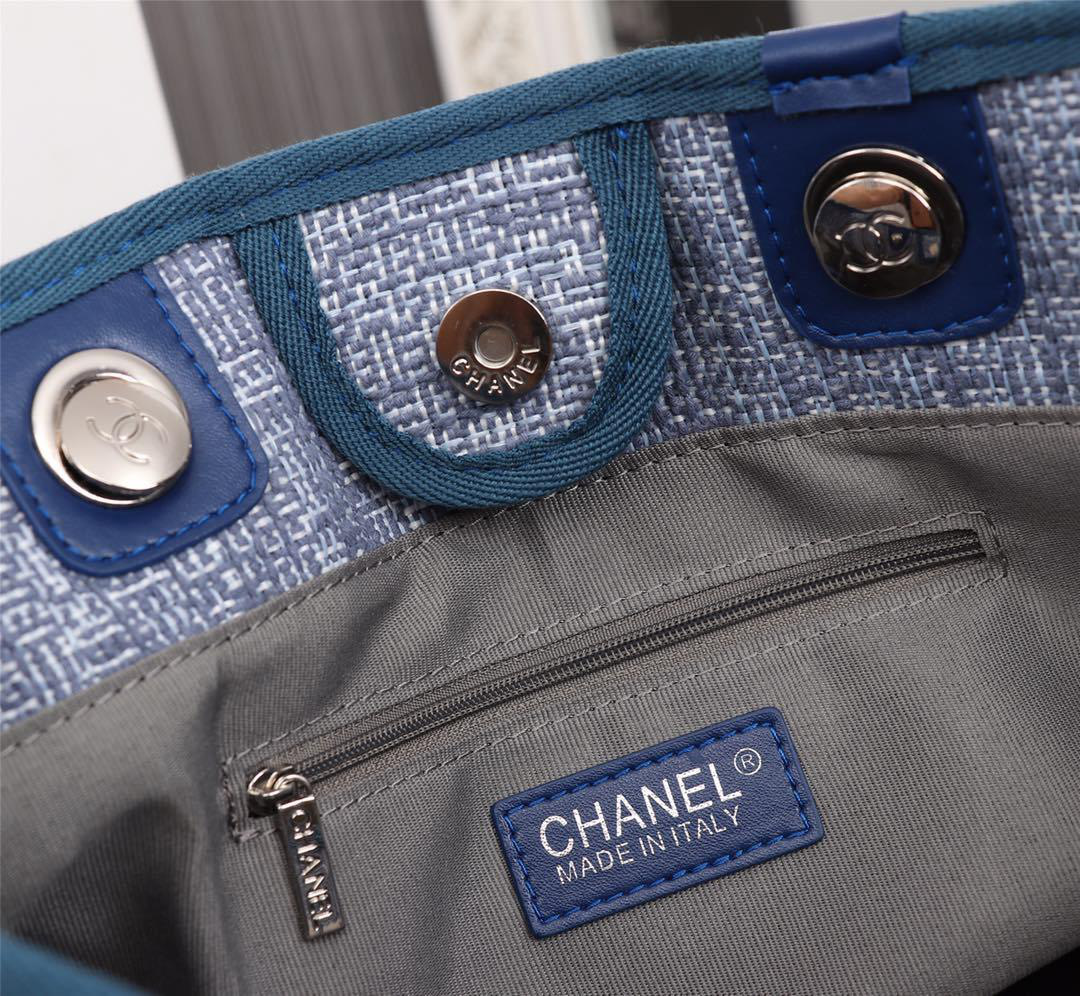 Ch**el original canvas large shopping bag Blue 32cm