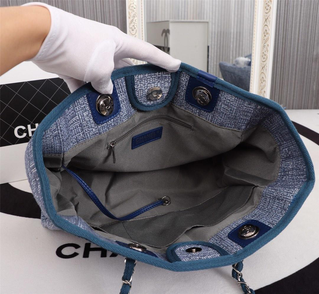 Ch**el original canvas large shopping bag Blue 32cm