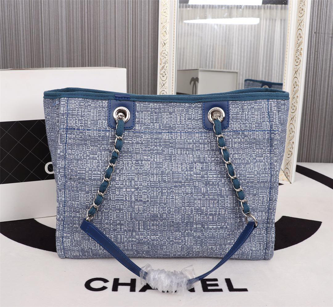 Ch**el original canvas large shopping bag Blue 32cm