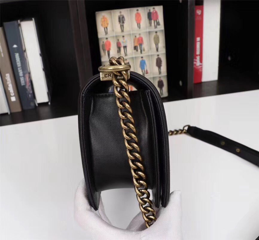 Ch**el Boy Bag Lambskin Leather Black with gold hardware