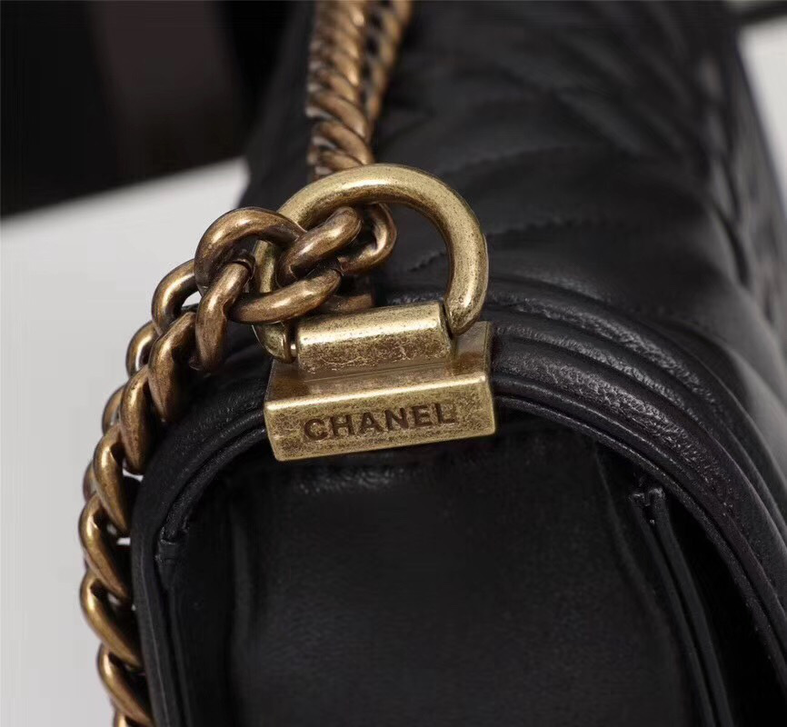 Ch**el Boy Bag Lambskin Leather Black with gold hardware