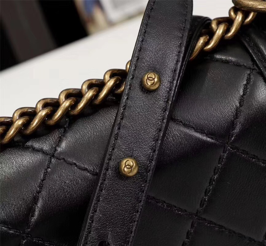Ch**el Boy Bag Lambskin Leather in Black gold hardware