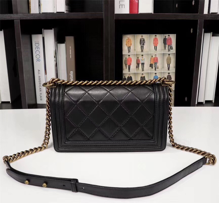 Ch**el Boy Bag Lambskin Leather in Black gold hardware
