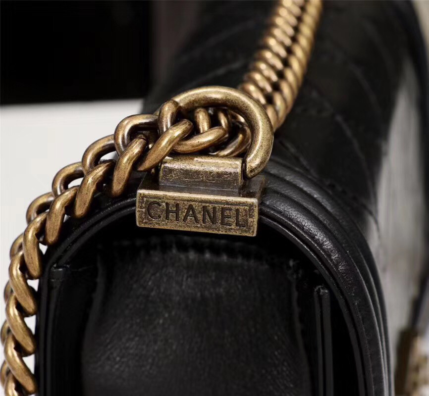 Ch**el Boy Bag Lambskin Leather in Black gold hardware