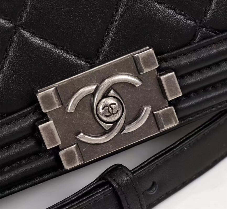 Ch**el Boy Bag Lambskin Leather in Black with silver hardware