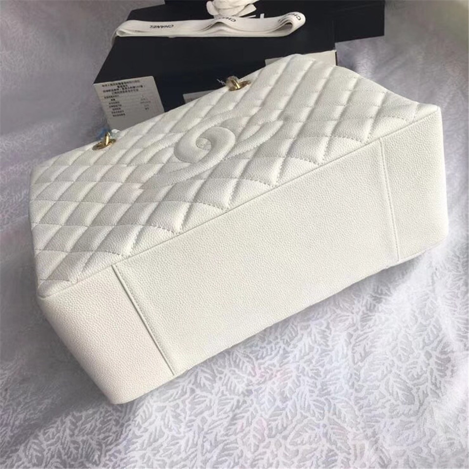 Ch**el original caviar calfskin shopping tote white bag with gold hardware