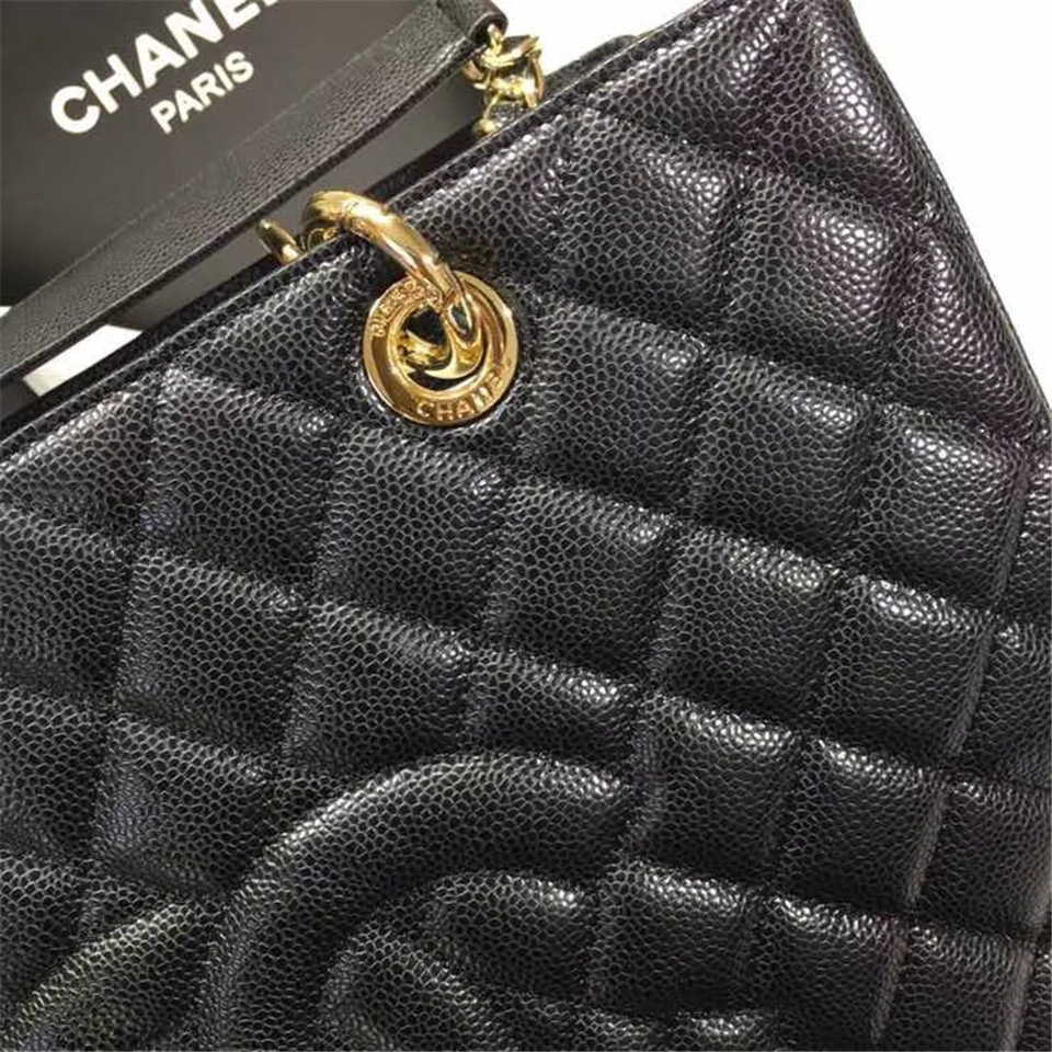 Ch**el original caviar calfskin shopping tote black bag with gold hardware