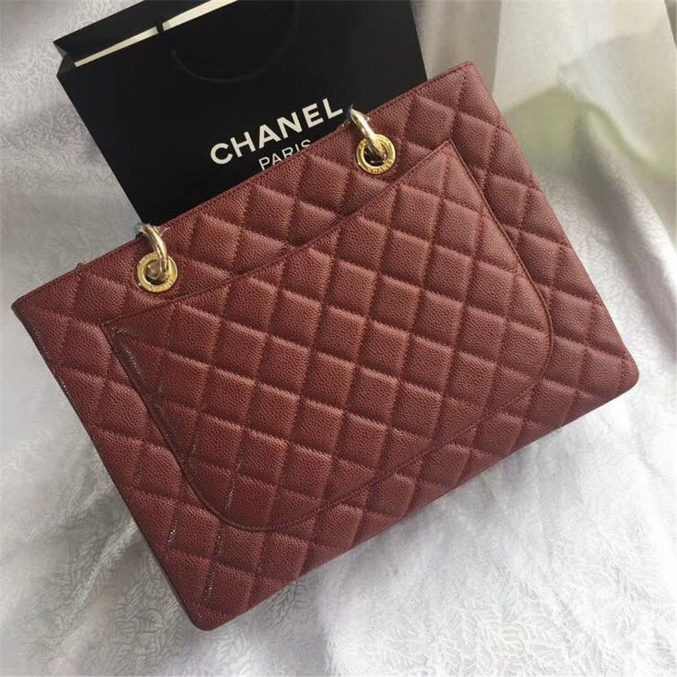 Ch**el original caviar calfskin shopping tote Wine Red bag with gold hardware
