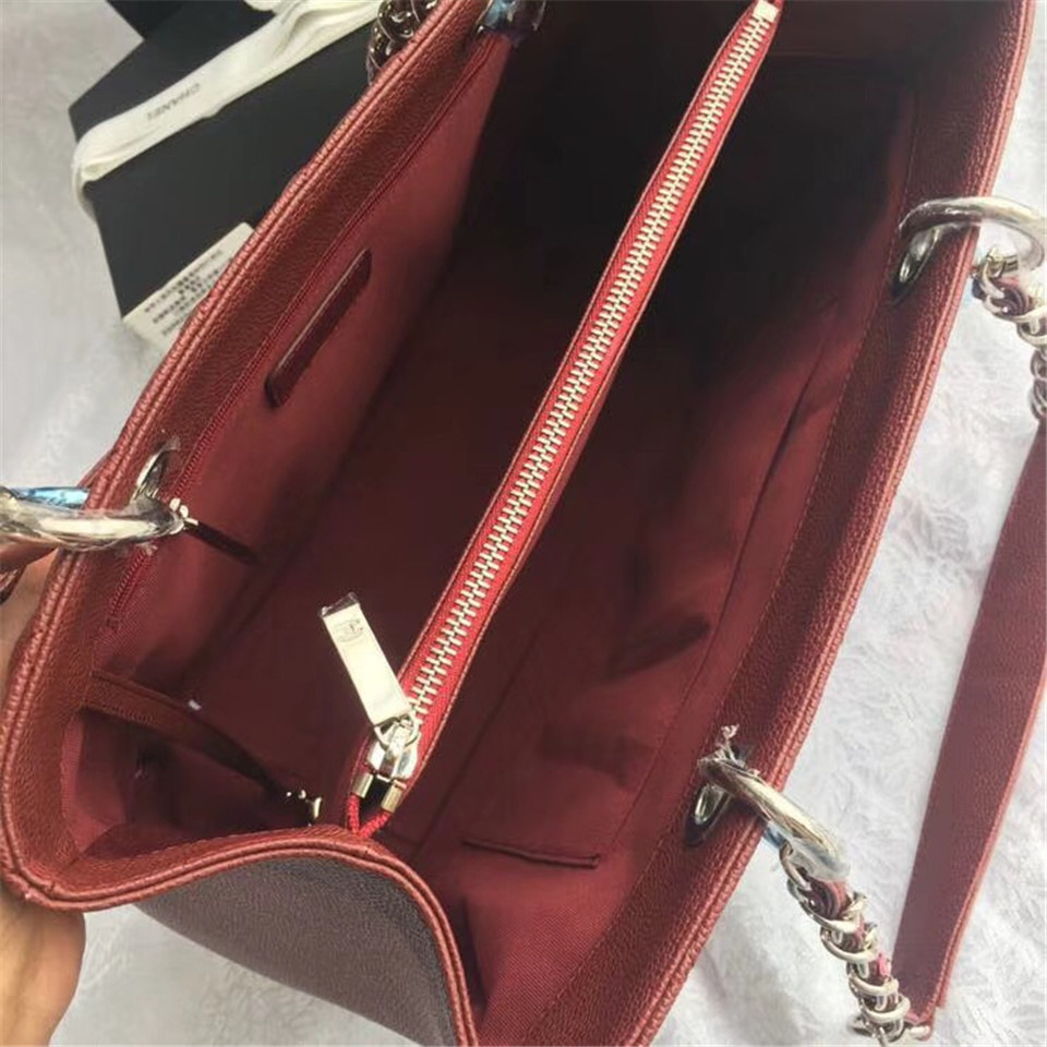 Ch**el original caviar calfskin shopping tote Wine Red bag with silver hardware