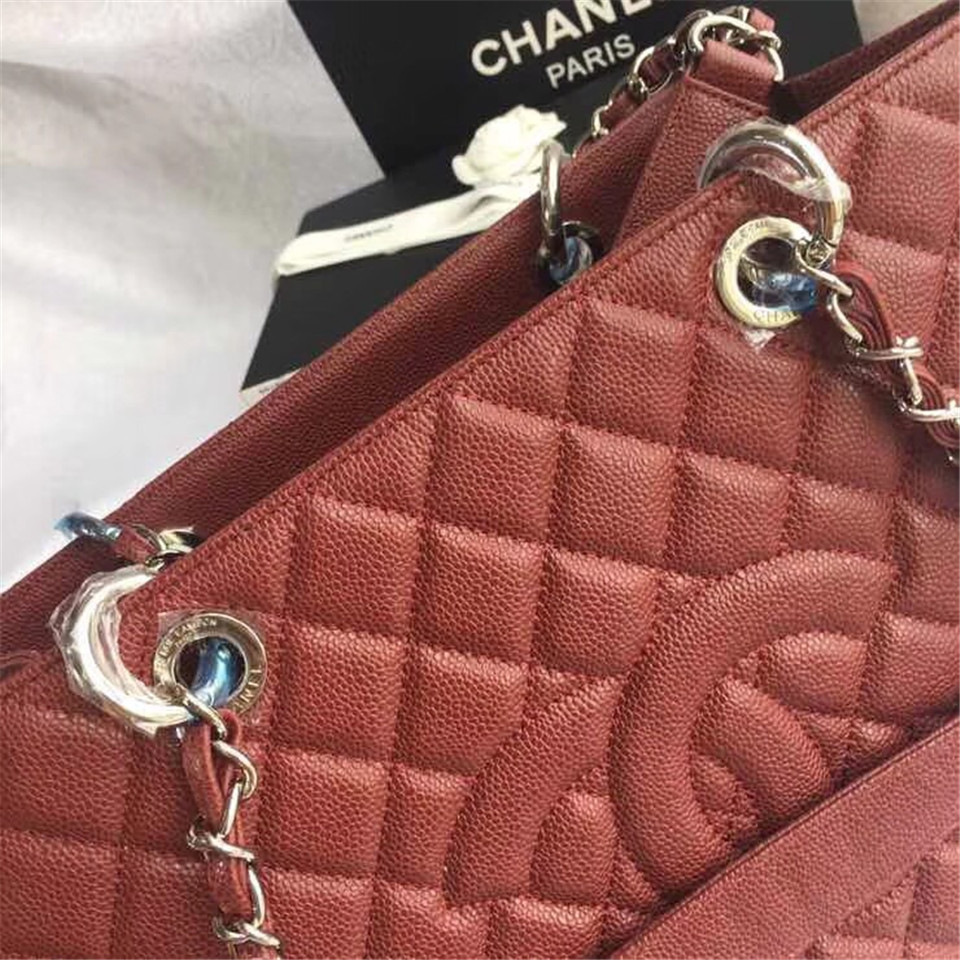Ch**el original caviar calfskin shopping tote Wine Red bag with silver hardware