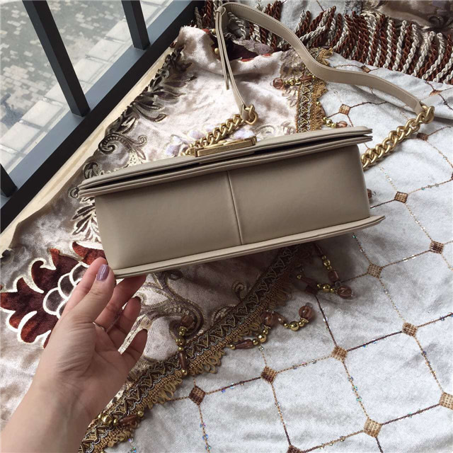 Ch**el calfskin Leboy bag beige with gold hardware 25cm
