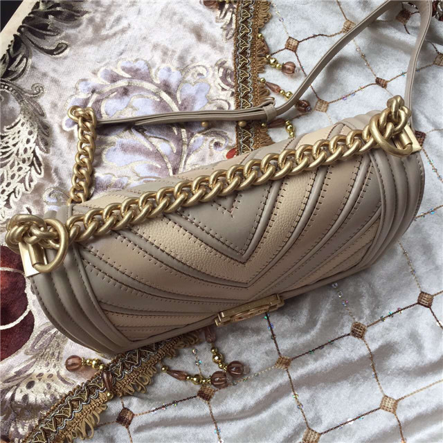 Ch**el calfskin Leboy bag beige with gold hardware 25cm